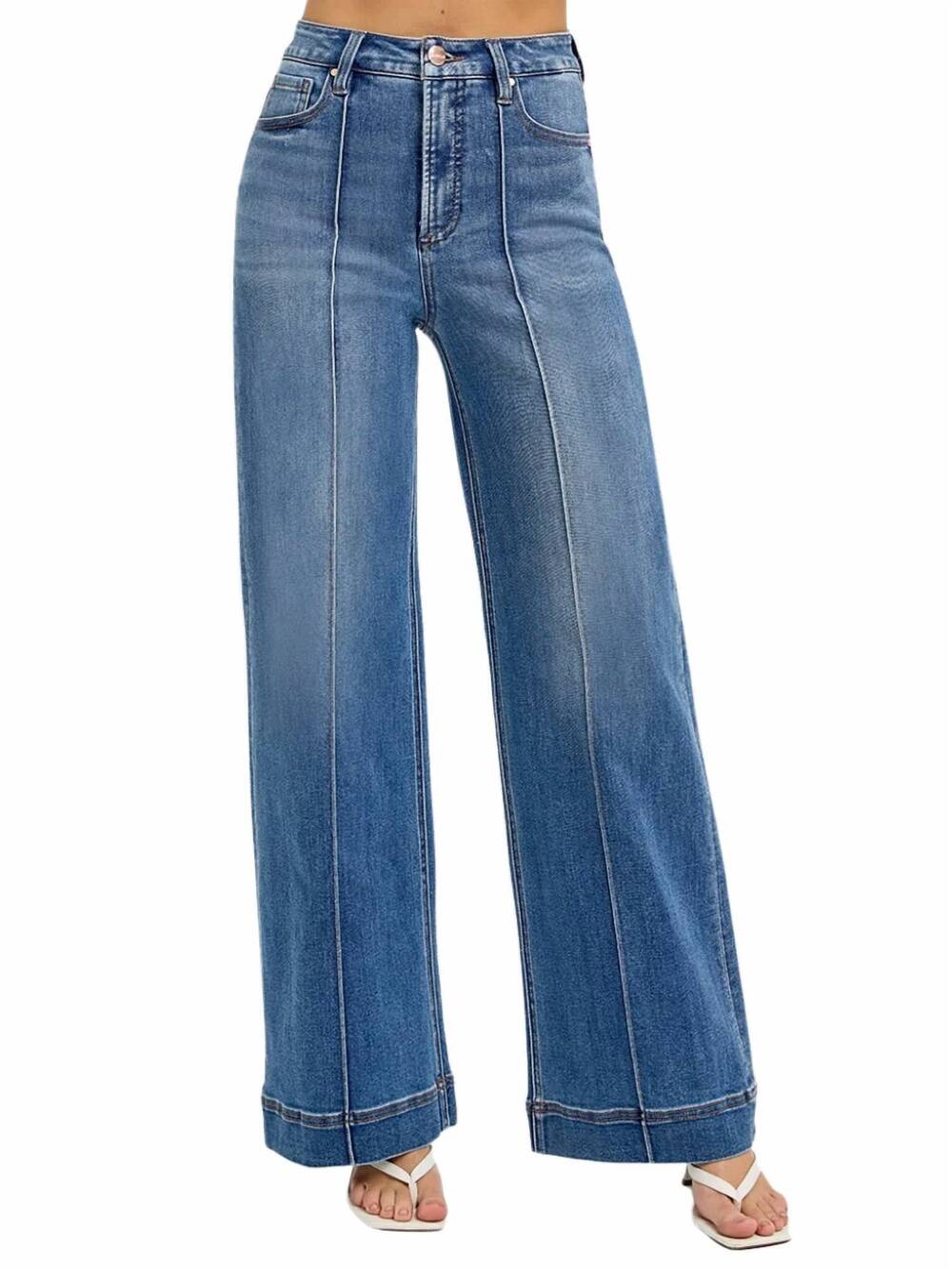 NEW RISEN perfect fit tummy control high rise wide leg jeans in medium